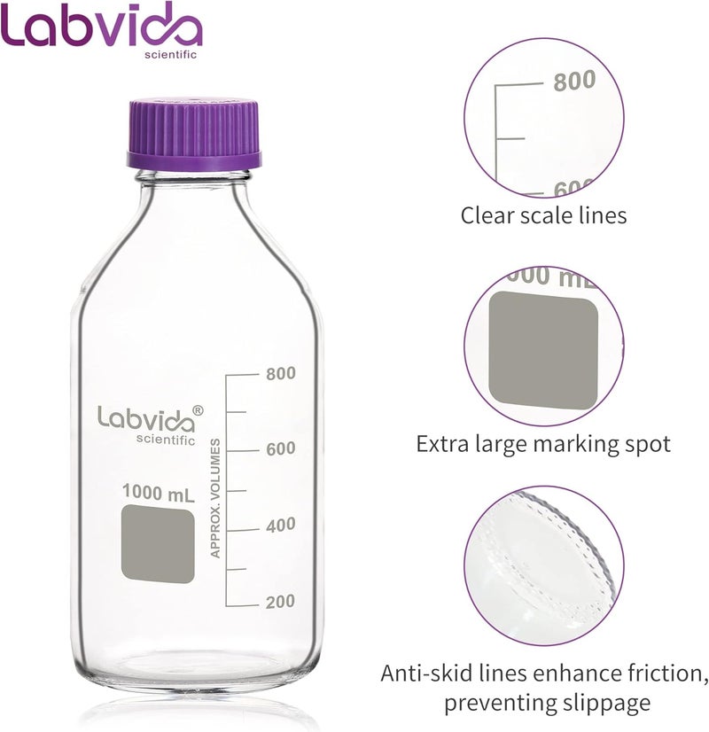 Labvida 1 pc of 1000mL Round Media Storage Bottles, with GL45 Screw Cap in Purple, 3.3 Borosilicate Reagent Bottles for Labs, Schools and Home Use Glass Bottles, LVAD007 - Image 4